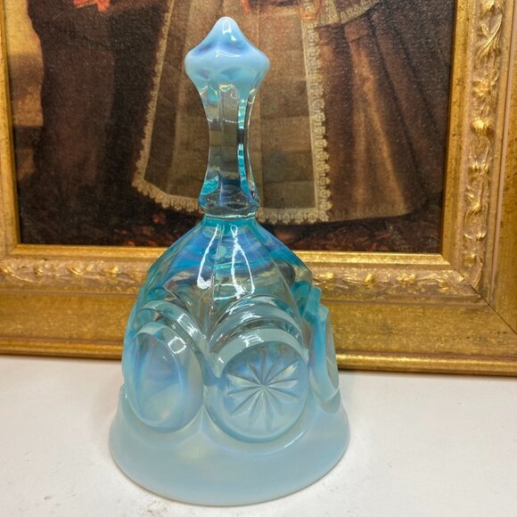 Vintage FENTON Blue Opalescent Bell Approx 7” x 4” Moons And Stars - Picture 1 of 8